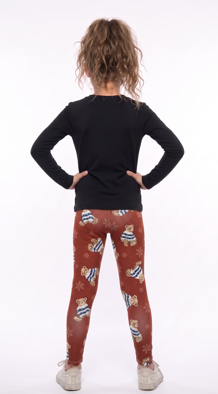 Christmas Bear Print Girls Leggings back