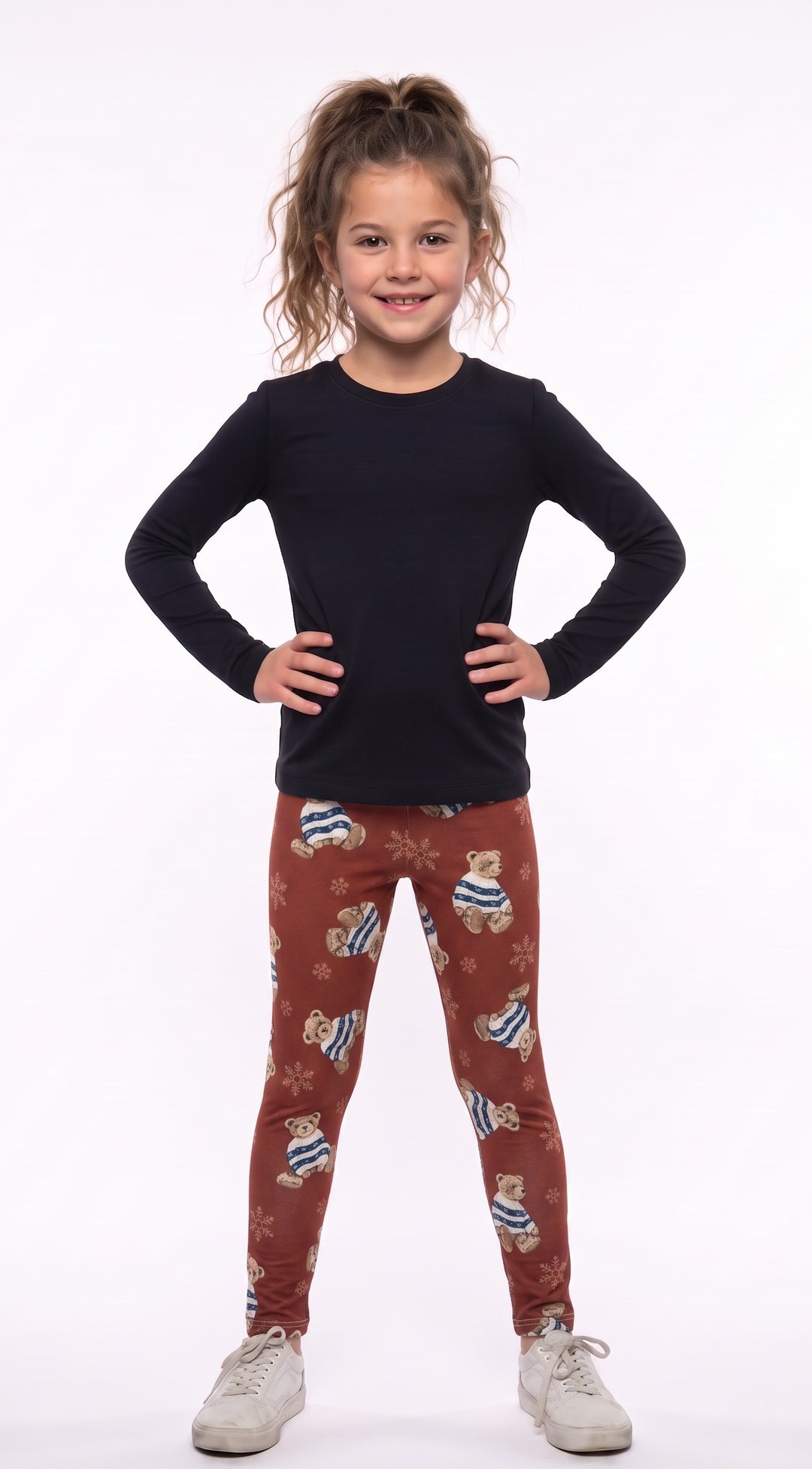 Christmas Bear Print Girls Leggings front