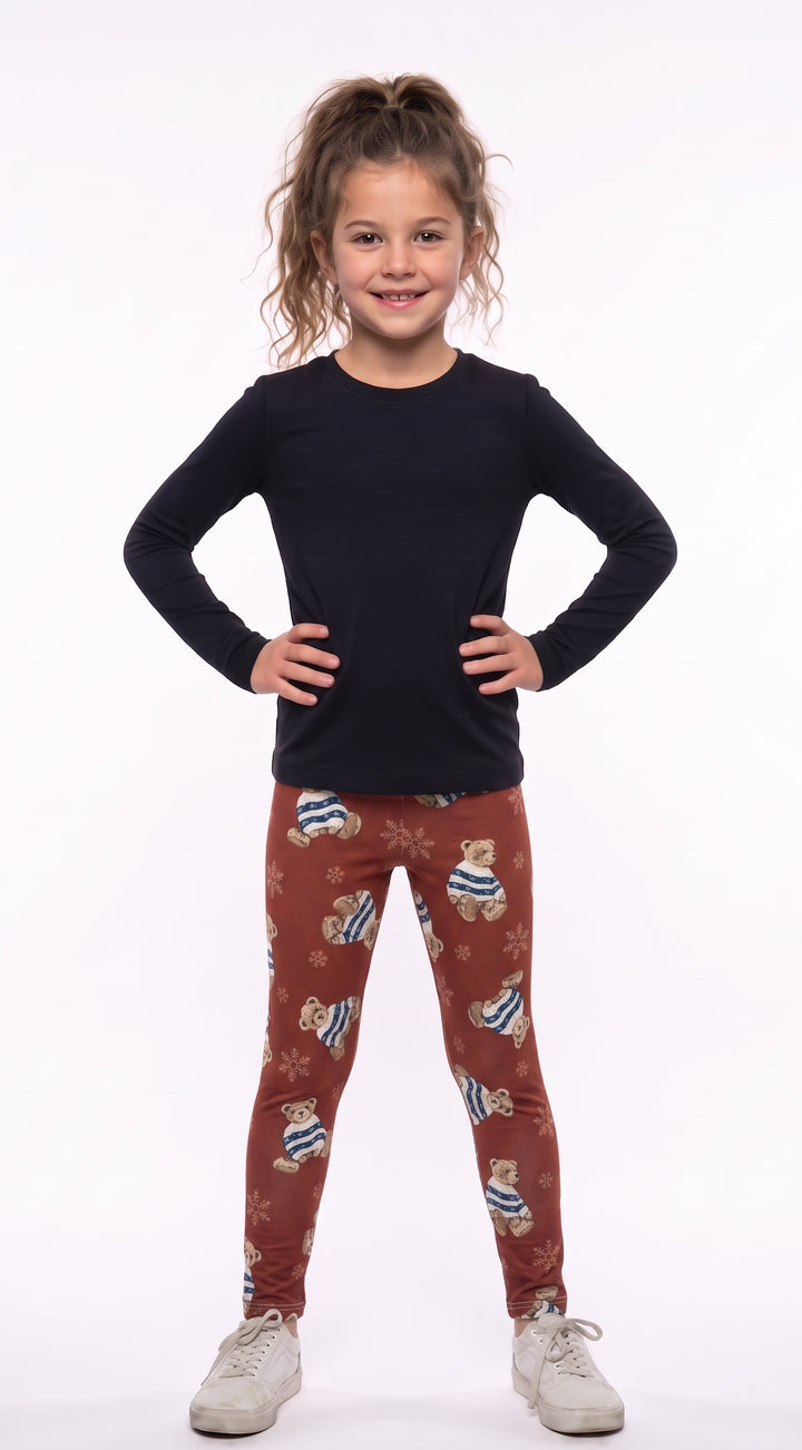 Christmas Bear Print Girls Leggings front