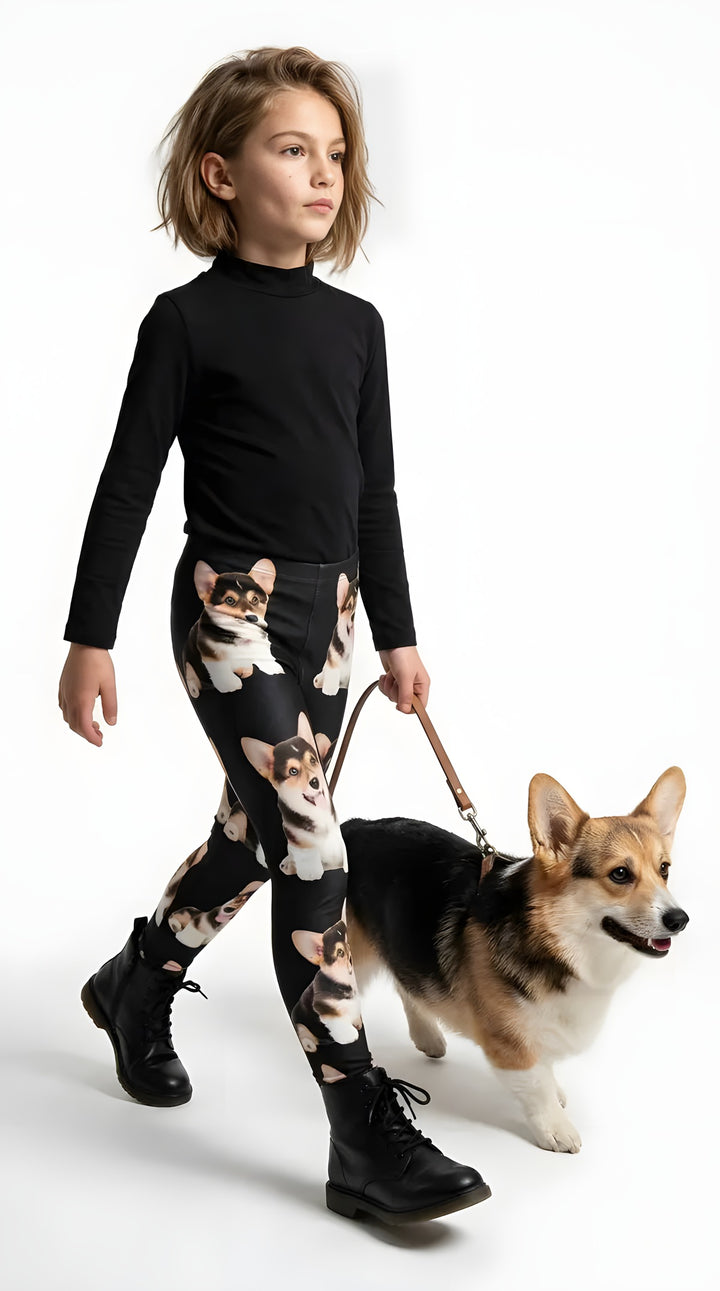 Corgi print girls leggings