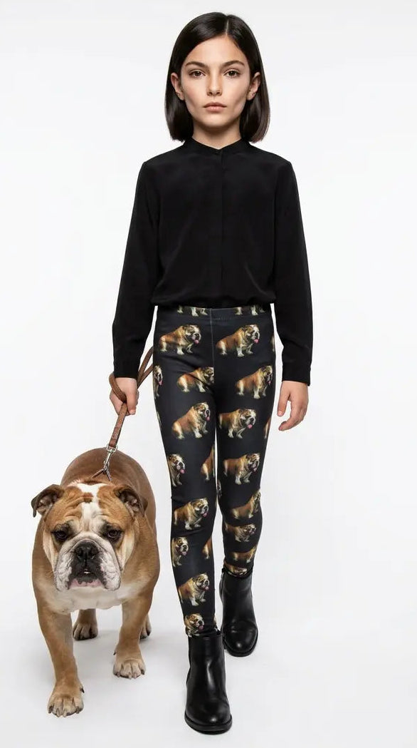 Bulldog Print Kids Leggings – Adjustable Waistband
