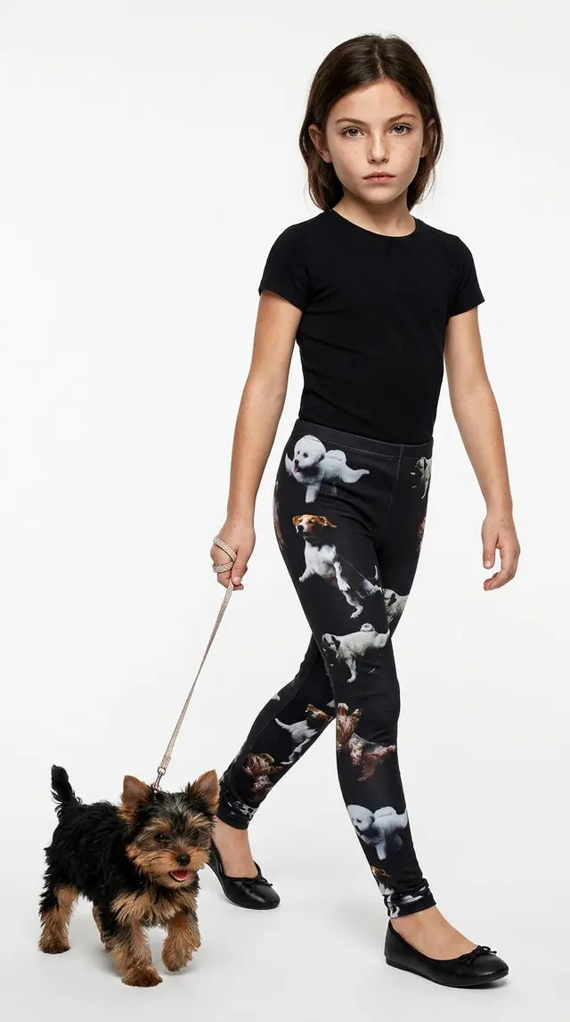 Playful Dog Print Kids Leggings – Adjustable Waistband