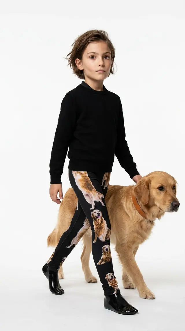 Golden Retriever Dog Print Kids Leggings – Adjustable Waistband