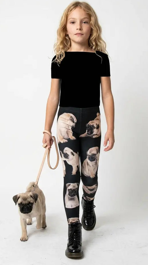 Pug Puppy Print Kids Leggings – Adjustable Waistband