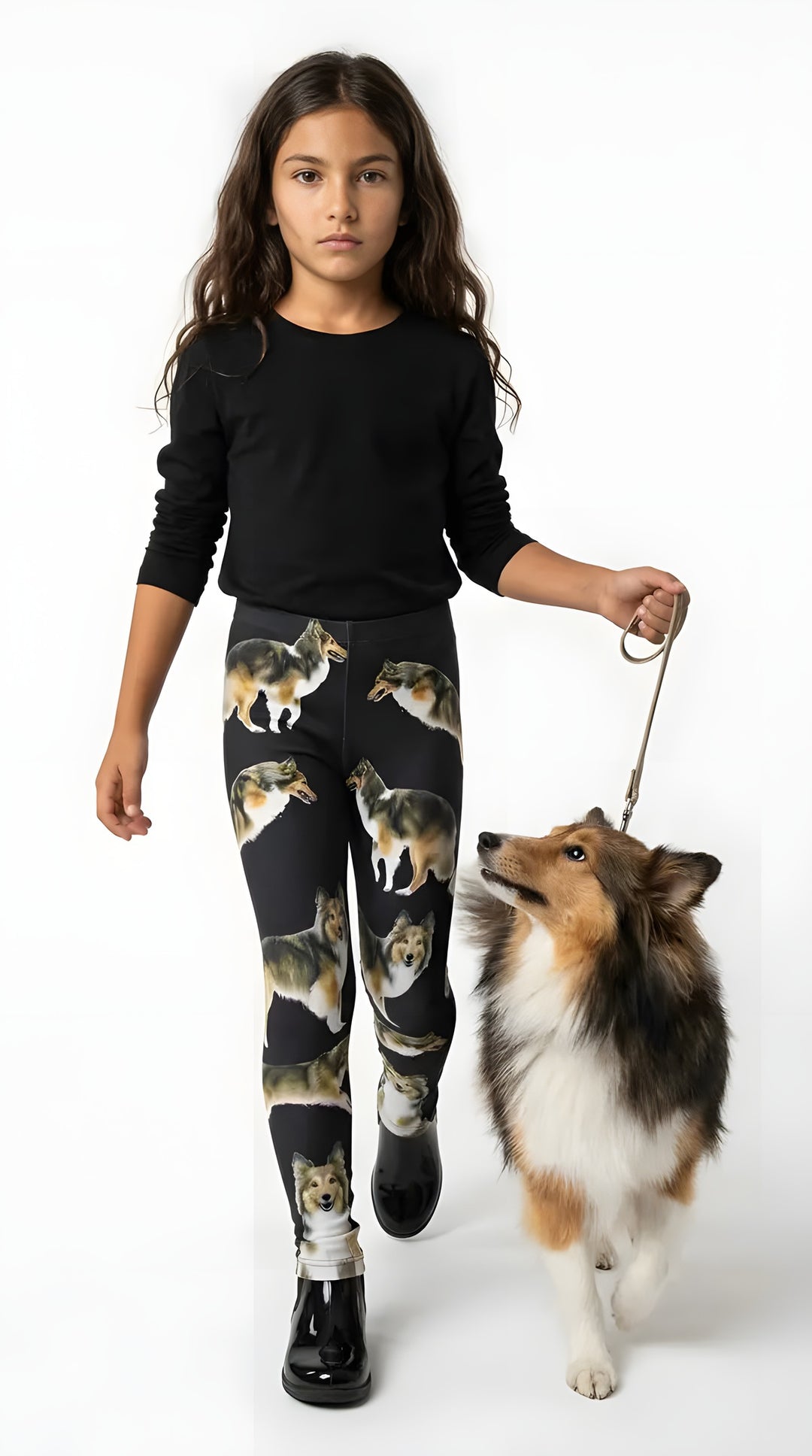 Sheltie print girls leggings
