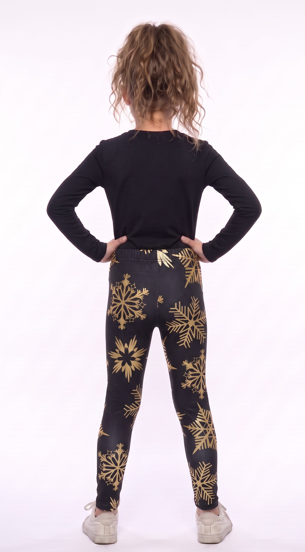 Golden Snowflake Print Girls Leggings back