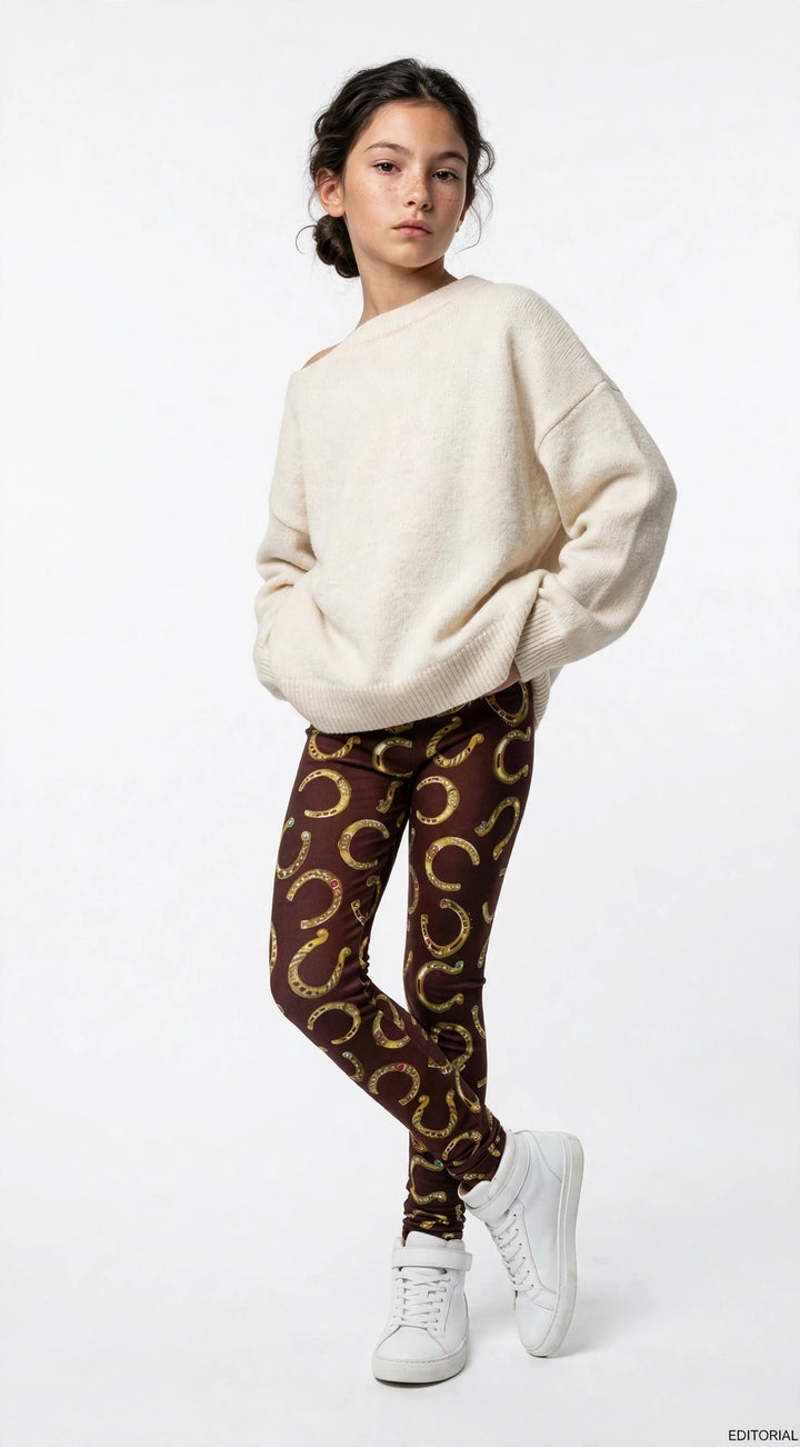 Kid's Lucky Horseshoe Print Adjustable Leggings