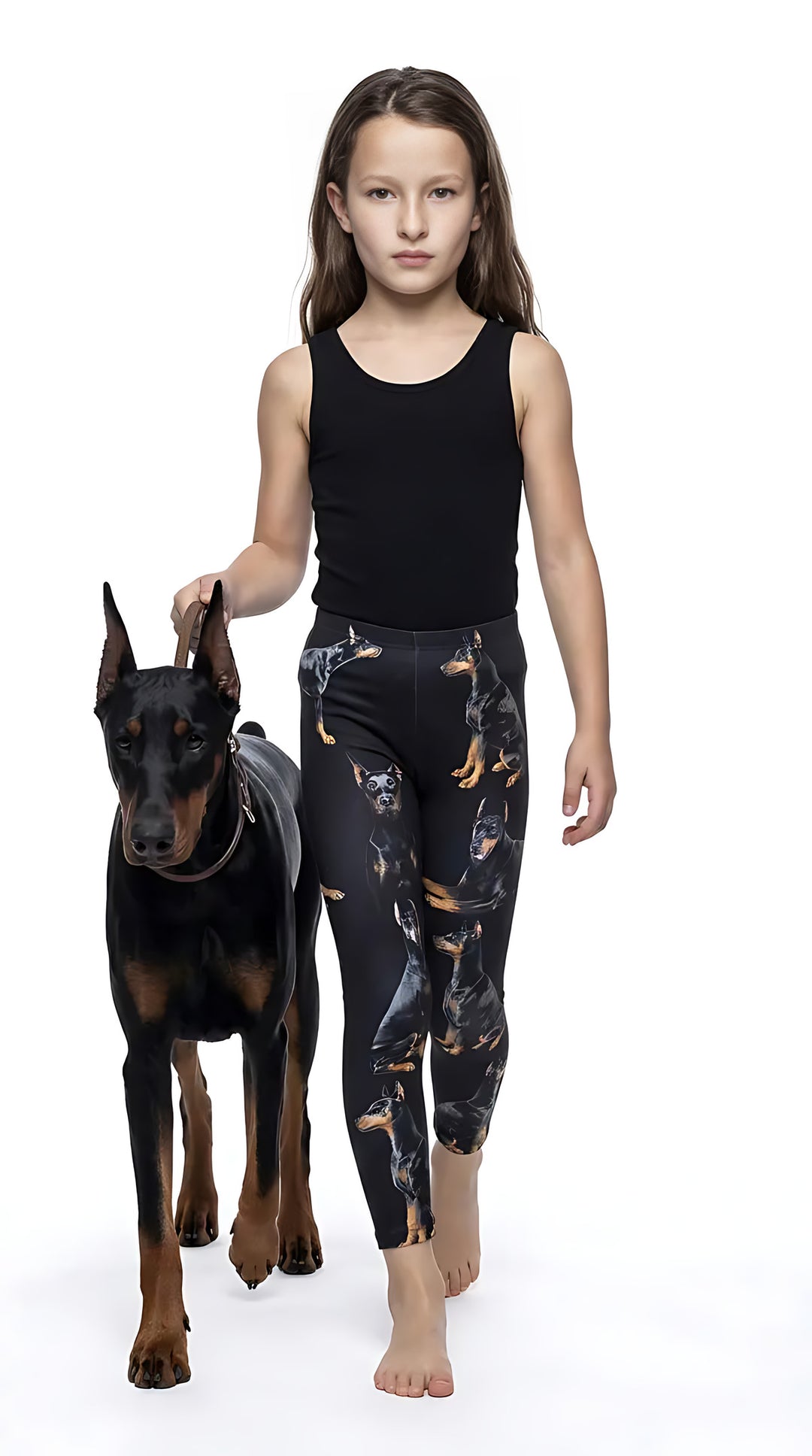 Doberman Pinscher print girls leggings