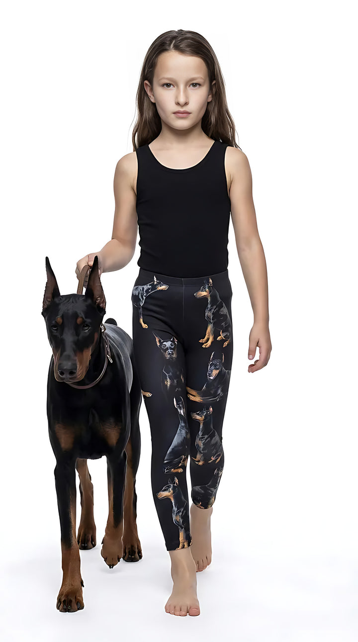 Doberman Pinscher print girls leggings