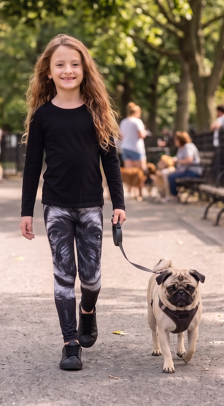 Pug Print Girls Leggings front