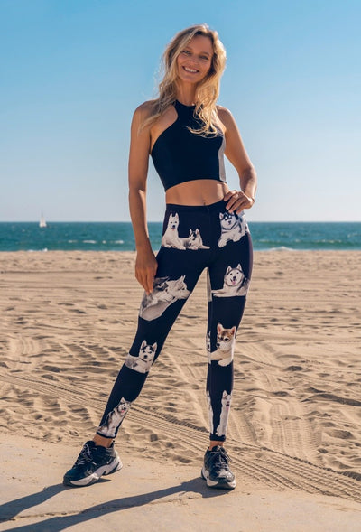 Siberian Husky Dog & Puppy Print - Yoga Leggings - Denimaxx