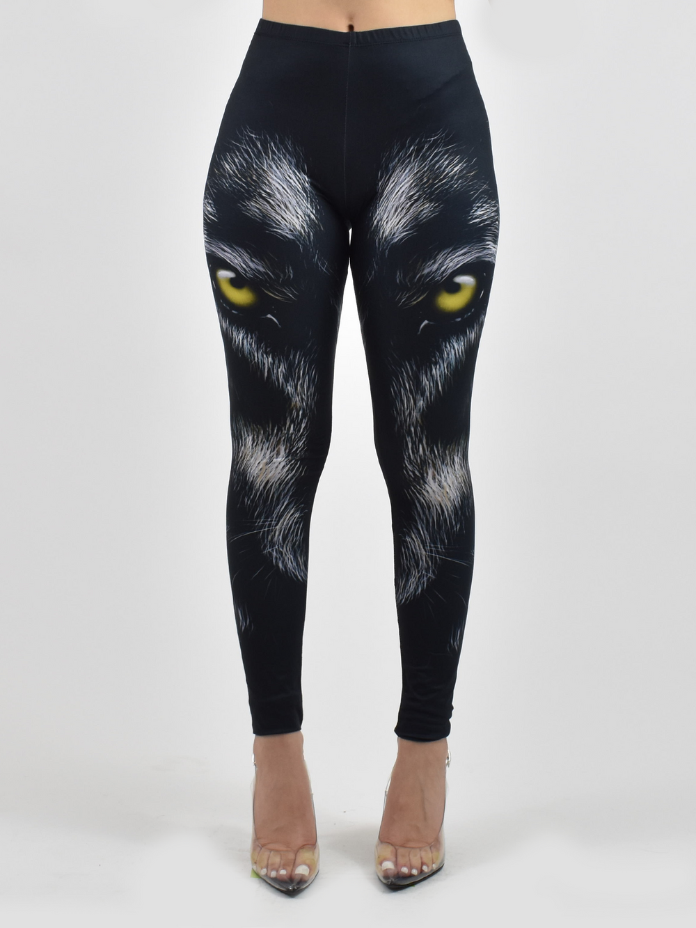 Denimaxx Women’s Black Wolf leggings with adjustable high-rise waistband and silky-stretch fit.