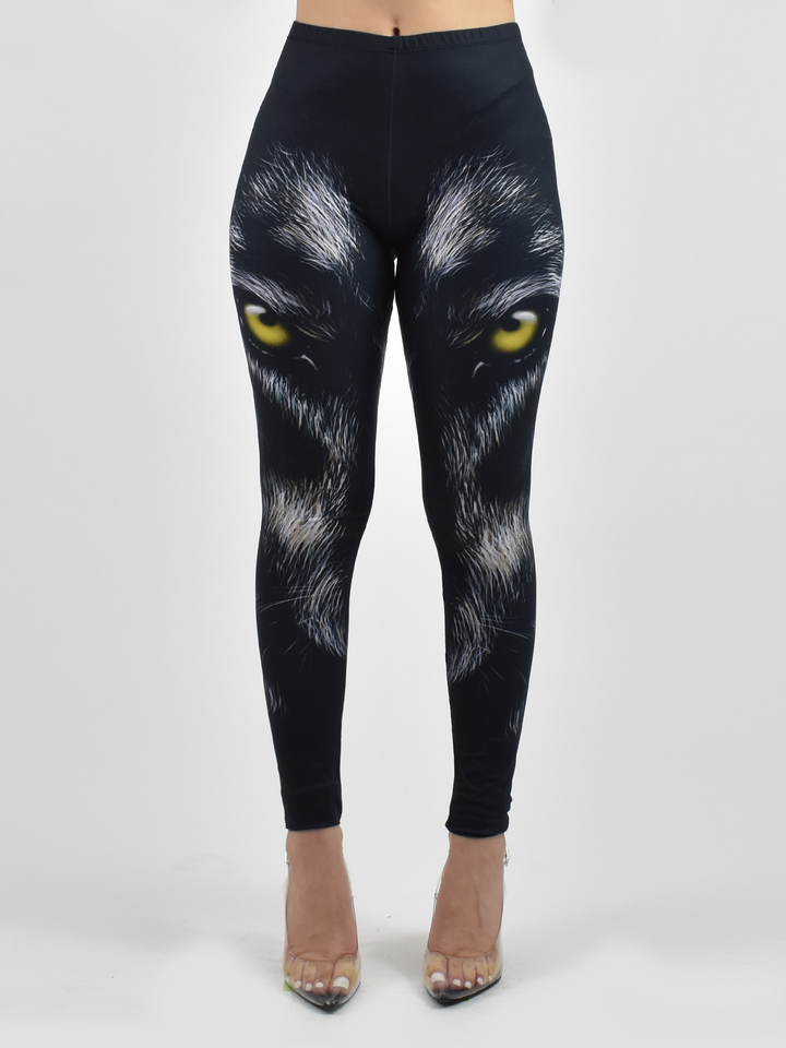 Denimaxx Women’s Black Wolf leggings with adjustable high-rise waistband and silky-stretch fit.