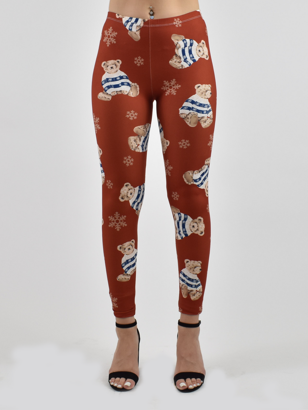 Denimaxx Women’s Snow Bear Print High-Rise Leggings featuring winter bear design and adjustable waistband.