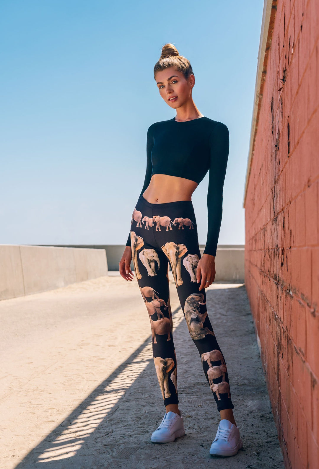 Denimaxx Women’s Elephant Safari print adjustable high-rise leggings with wild design