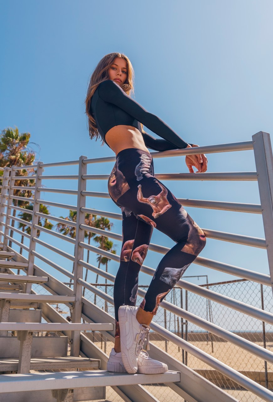 Denimaxx Women’s Monkey print leggings highlighting four-way stretch and soft fabric