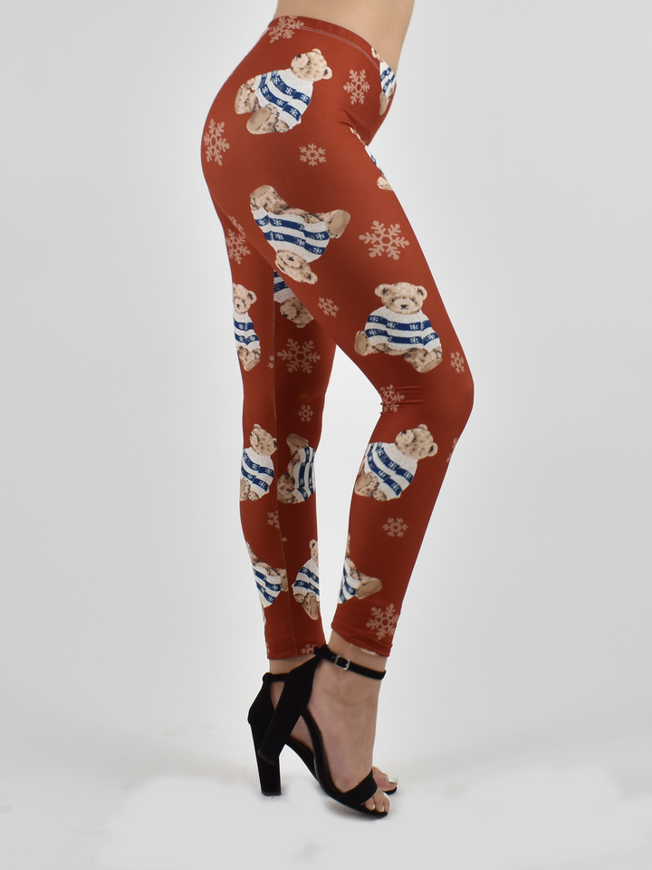 Close-up of Denimaxx Women’s Snow Bear Print High-Rise Leggings highlighting exclusive snow bear pattern and texture.