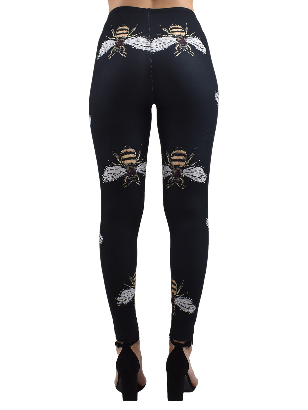 Women’s fitted honey bee print leggings in four-way stretch fabric for comfort and movement.