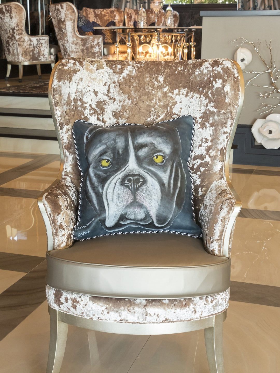 Hand Painted PitBull Leather Pillow - Denimaxx