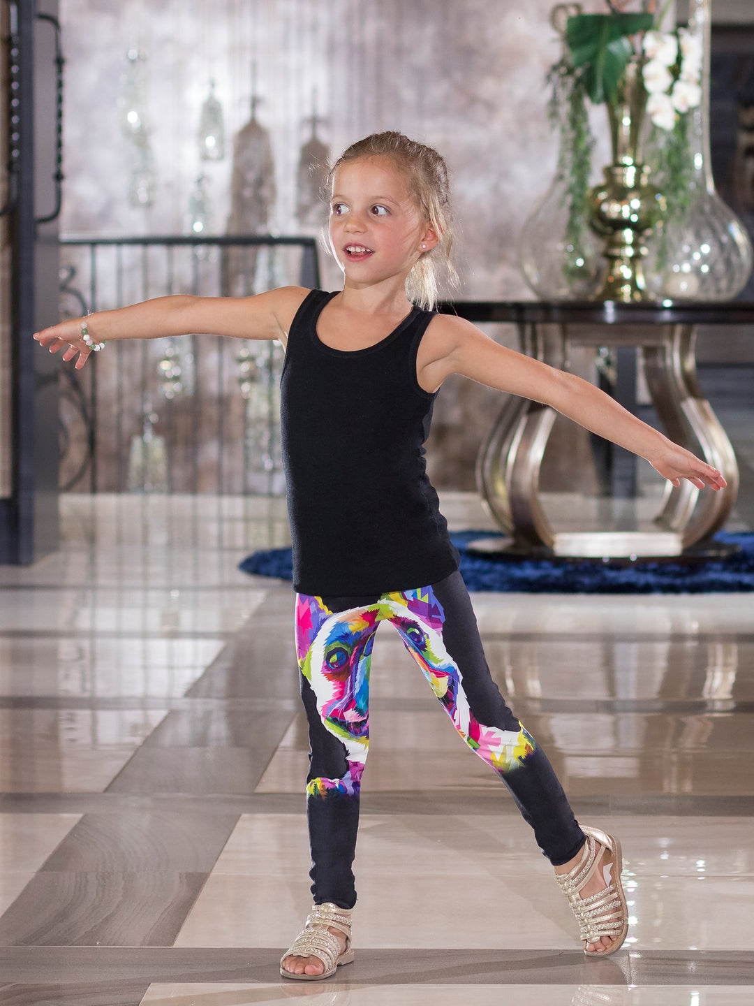 Multicolor French Bulldog Print - Girls' Active Leggings - Denimaxx