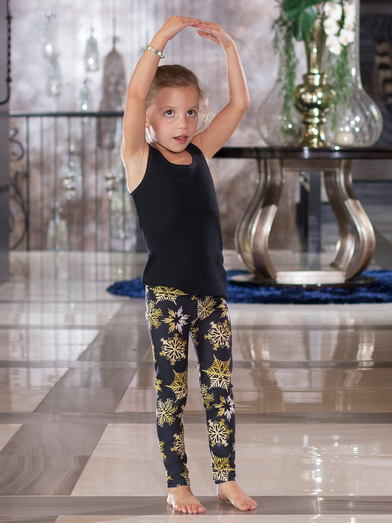 Golden Snowflake Print - Girls' Lifestyle Leggings