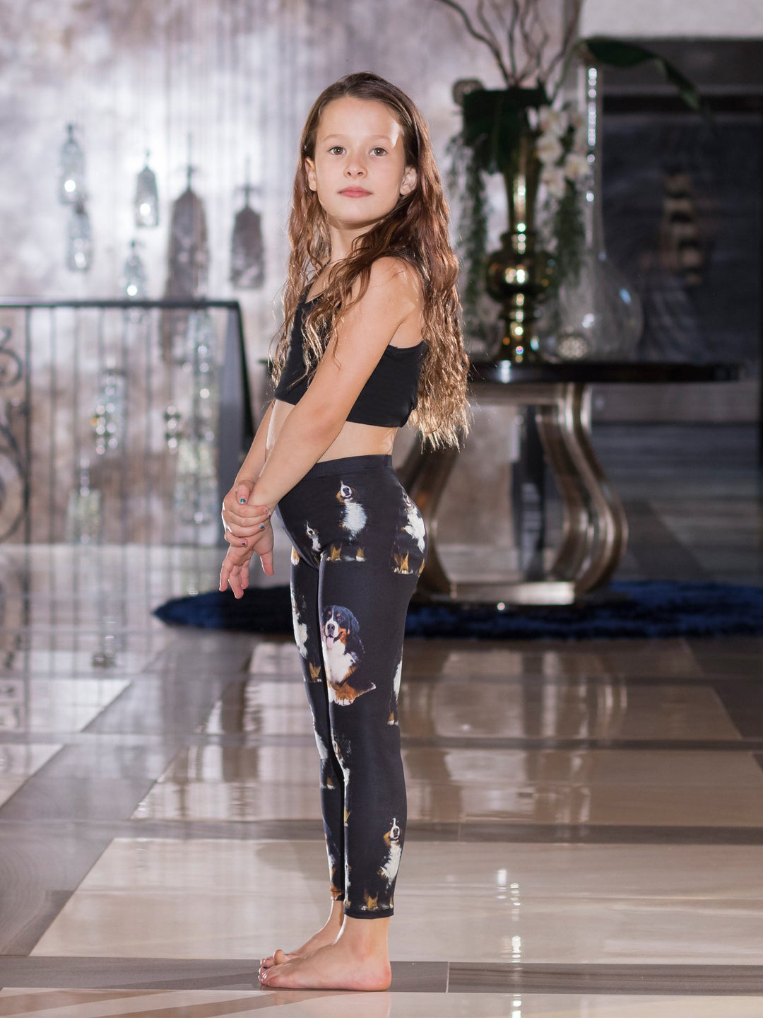 Bernese Mountain Dog Print - Girls' Active Leggings - Denimaxx
