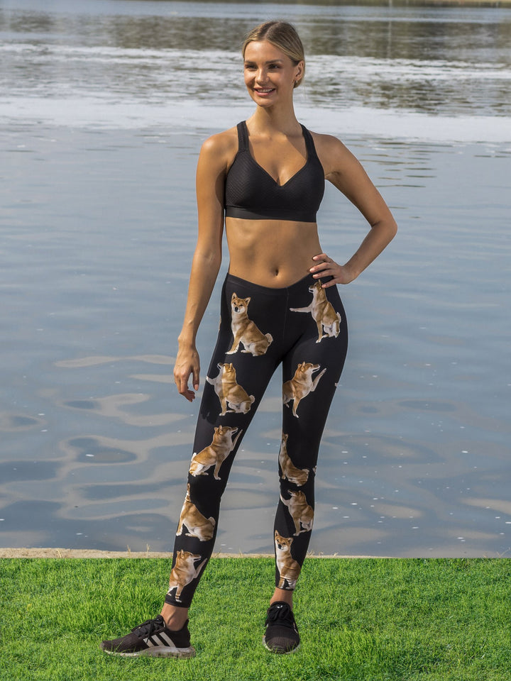 Denimaxx Women’s Shiba print leggings with adjustable high-rise waistband and buttery-soft stretch fabric.